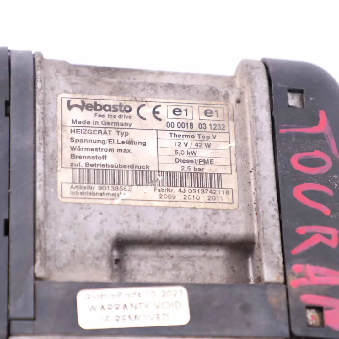 Webasto VW Volkswagen Touran 2.0 Diesel Auxiliary Pre- Heater to with Part number 1K0815065AG Webasto VW Volkswagen Touran 2.0 Diesel Auxiliary Pre- Heater - SKU 1K0815065AG - Part number 1K0815065AG