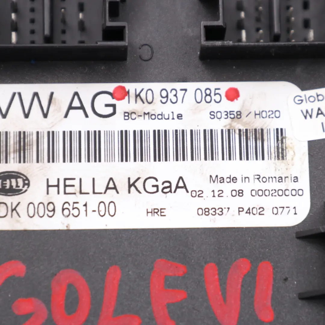 Moduł Sterowania Nadwoziem BCM do VW Golf 6 o numerze 1K0937085 VW Golf 6 Moduł Sterowania Nadwoziem BCM - SKU 1K0937085 - Numer Części 1K0937085