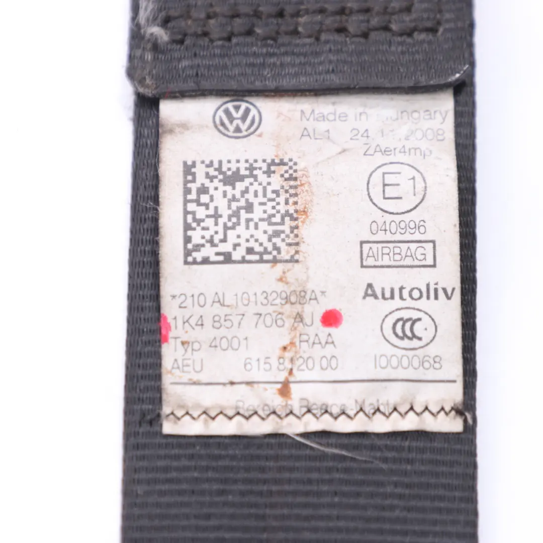 VW Volkswagen Golf 6 Seat Belt Front Right O/S Seatbelt Black - SKU 1K4857706AJ - Part number 1K4857706AJ