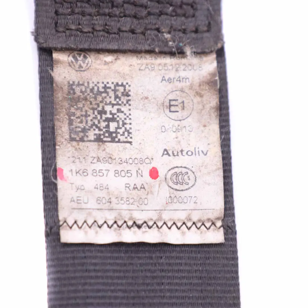 Volkswagen VW Golf MK 5 Rear Safety Seat Belt Left - SKU 1K6857805N - Part number 1K6857805N