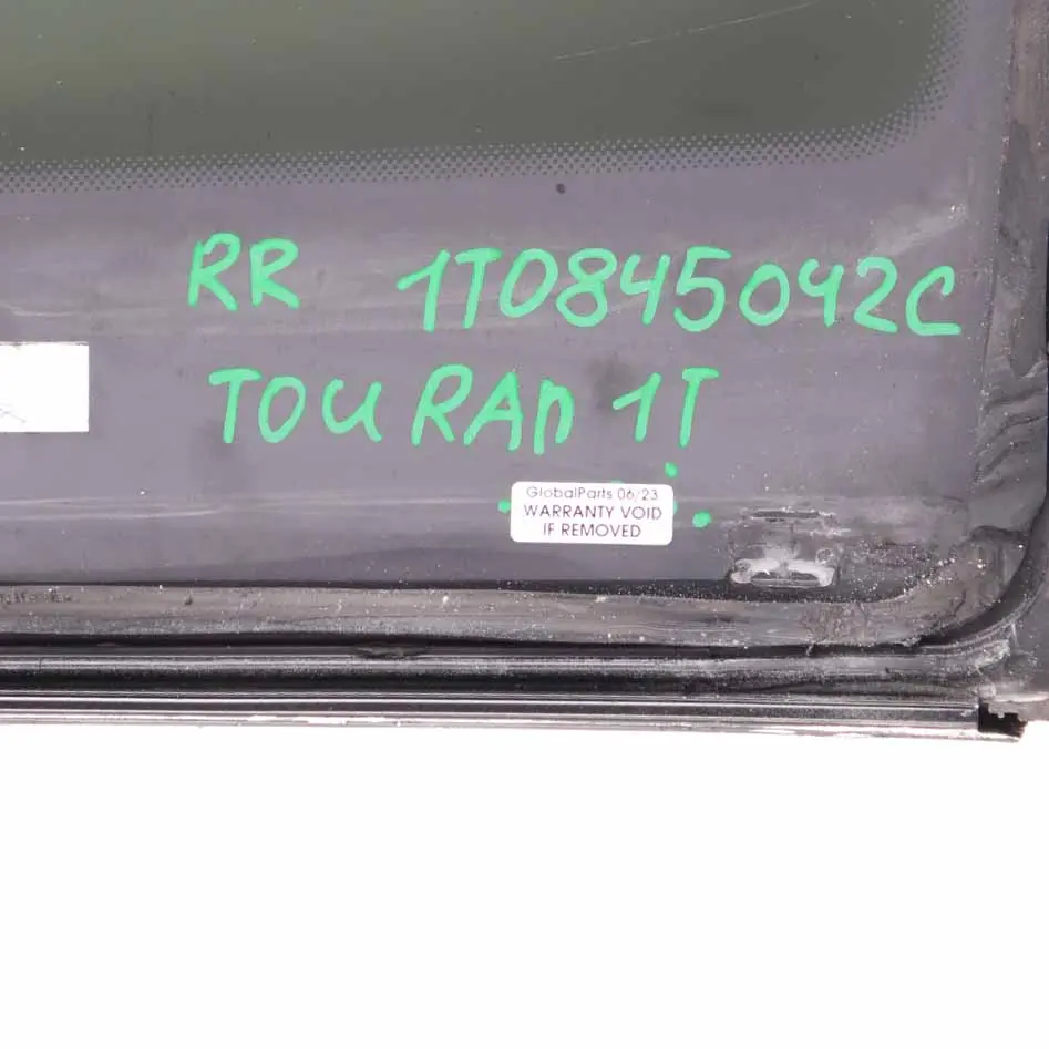 Quarter Window Rear Right Side O/S Triangle Glass AS3 to Volkswagen Touran 1T with Part number 1T0845042C Volkswagen Touran 1T Quarter Window Rear Right Side O/S Triangle Glass AS3 - SKU 1T0845042C - Part number 1T0845042C