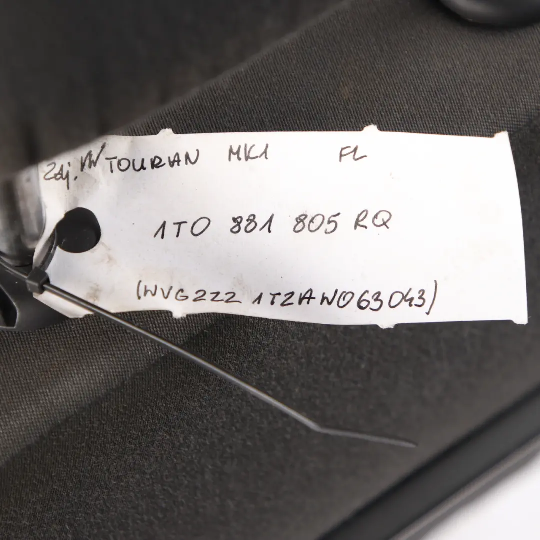 Front Seat Volkswagen Touran MK1 Left N/S Cloth Fabric Black Grey to with Part number 1T0881805RQ Front Seat Volkswagen Touran MK1 Left N/S Cloth Fabric Black Grey - SKU 1T0881805RQ - Part number 1T0881805RQ