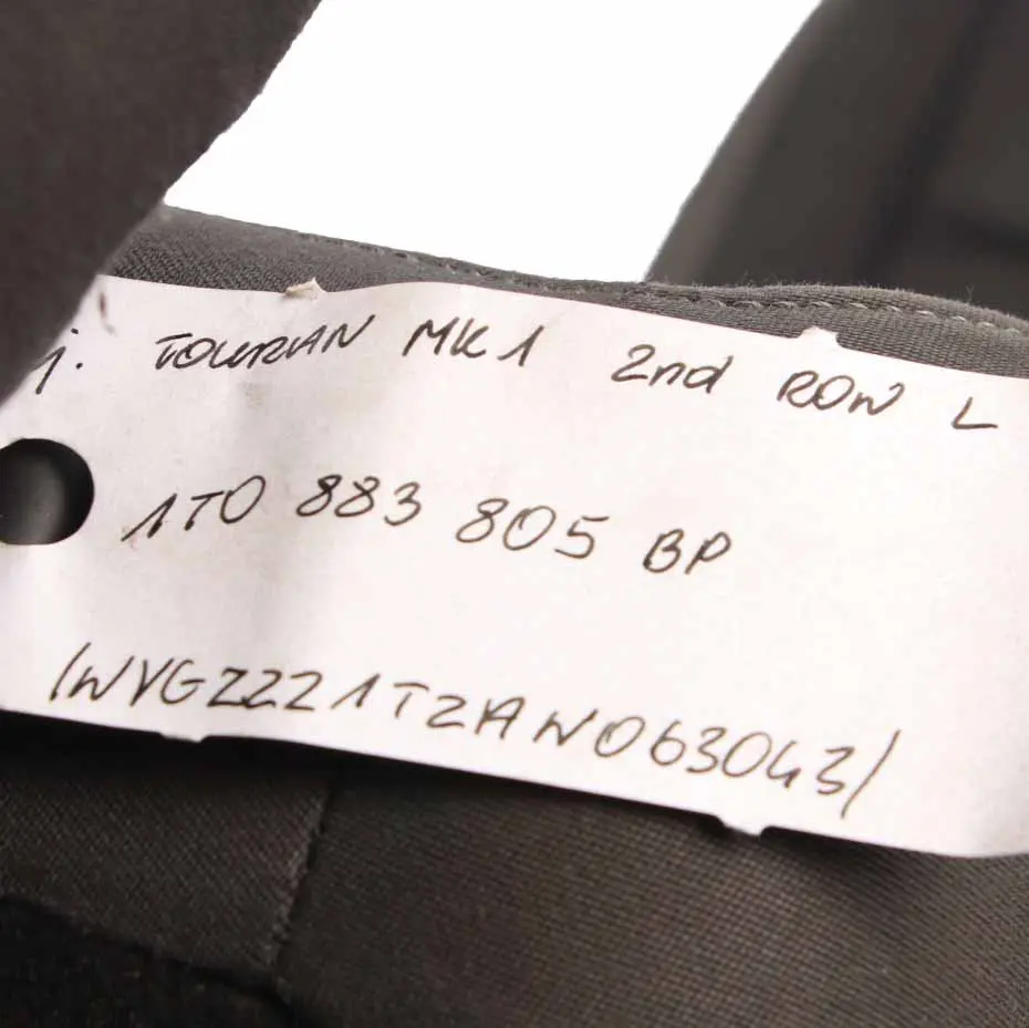 MK1 2nd Row Left N/S Seat Cloth Black Grey Fabric to Volkswagen VW Touran with Part number 1T0883805BP Volkswagen VW Touran MK1 2nd Row Left N/S Seat Cloth Black Grey Fabric - SKU 1T0883805BP - Part number 1T0883805BP