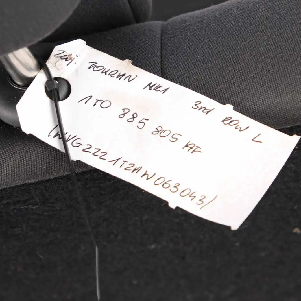 Left N/S Seat 3rd Third Row Cloth Fabric to Rear Seat Volkswagen VW Touran 1T with Part number 1T0885805AT Rear Seat Volkswagen VW Touran 1T Left N/S Seat 3rd Third Row Cloth Fabric - SKU 1T0885805AT - Part number 1T0885805AT