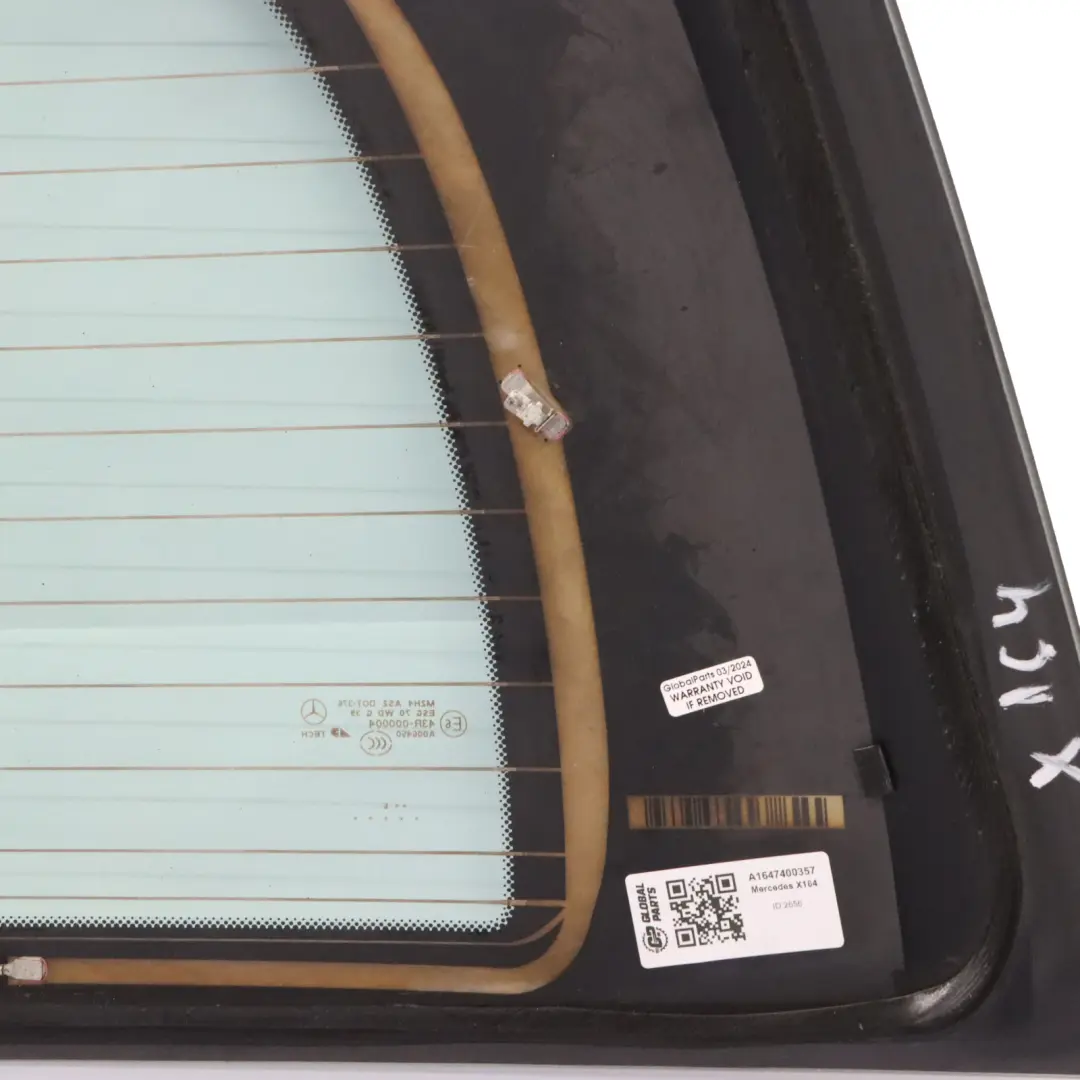 Window Trunk Tailgate Glass Glazing AS2 to Mercedes GL X164 Rear with Part number A1647400357 Mercedes GL X164 Rear Window Trunk Tailgate Glass Glazing AS2 - SKU A1647400357 - Part number A1647400357