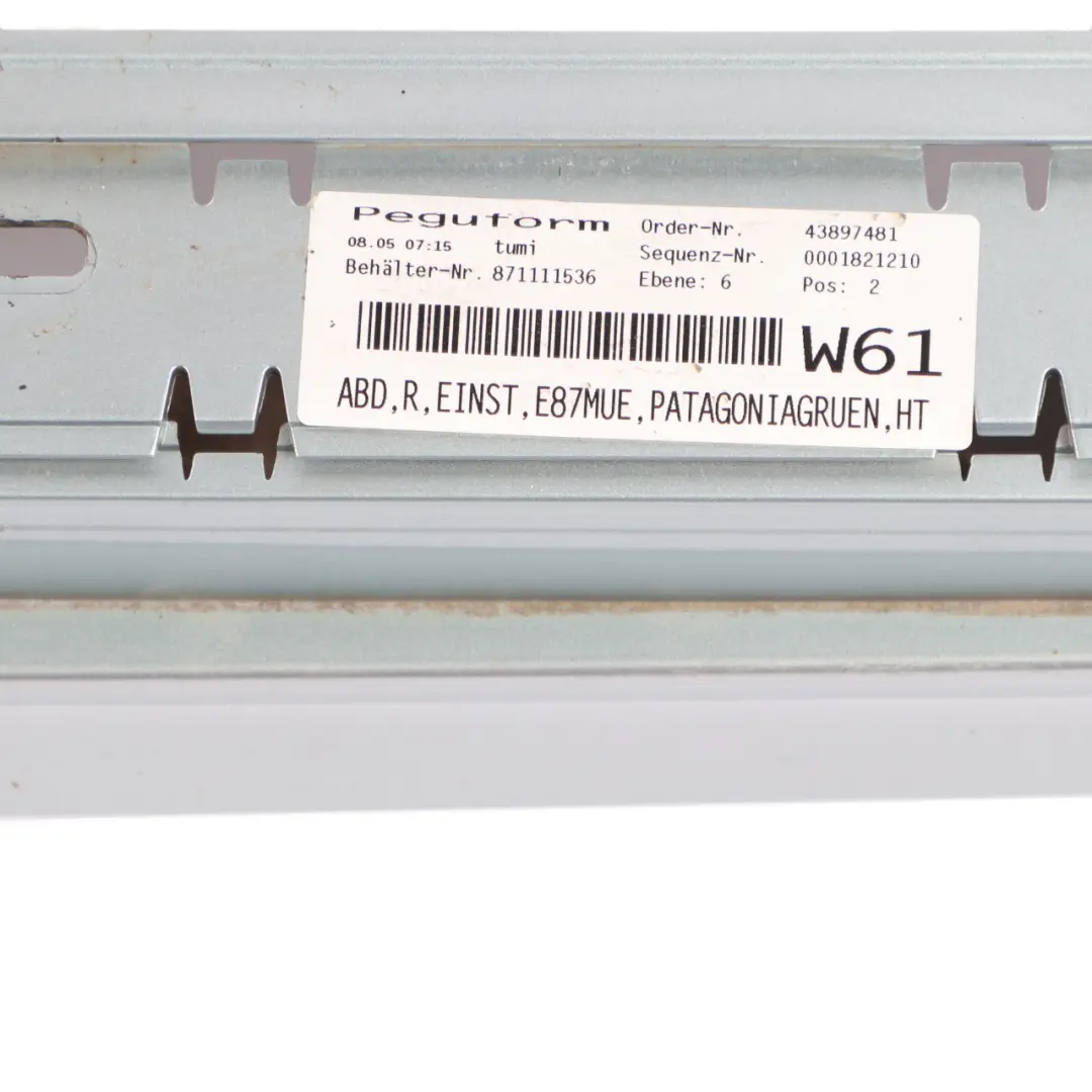 BMW E87 LCI Sill Strip Faldon Lateral Derecho Patagoniagruen Verde - A71 - SKU 0036144-PTG2 - Número de pieza 0036144