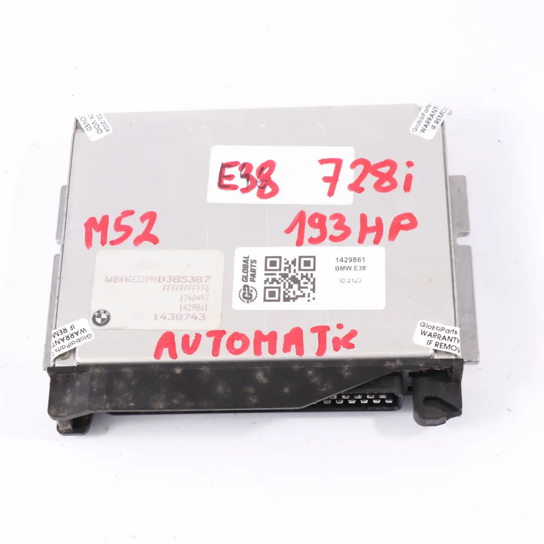 M52 193HP Unidad de Control Motor Módulo ECU Automático para BMW E38 728i con número de pieza 1429861 BMW E38 728i M52 193HP Unidad de Control Motor Módulo ECU Automático - SKU 1429861 - Número de pieza 1429861