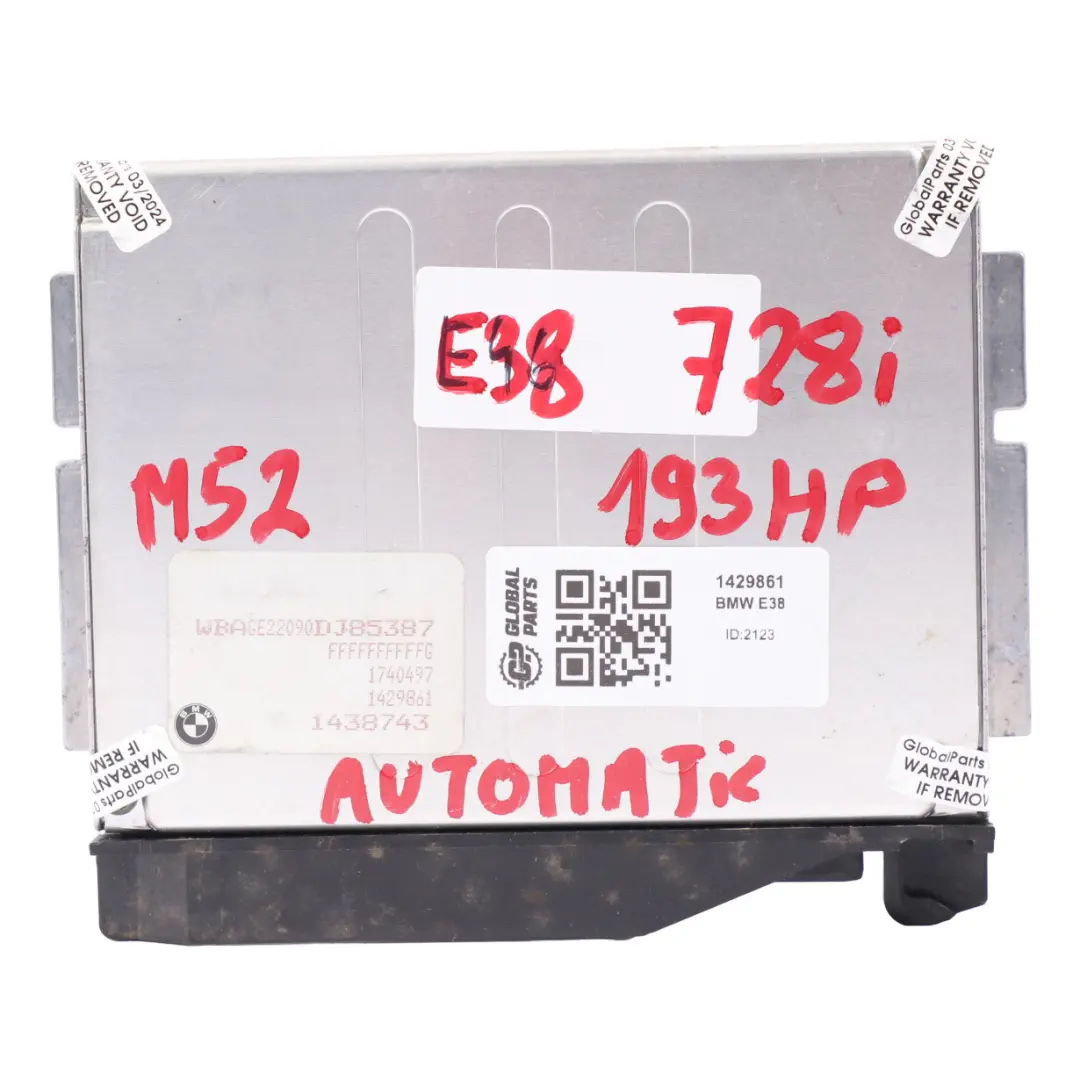 M52 193HP Engine Control Unit ECU Module DME Automatic to BMW E38 728i with Part number 1429861 BMW E38 728i M52 193HP Engine Control Unit ECU Module DME Automatic - SKU 1429861 - Part number 1429861