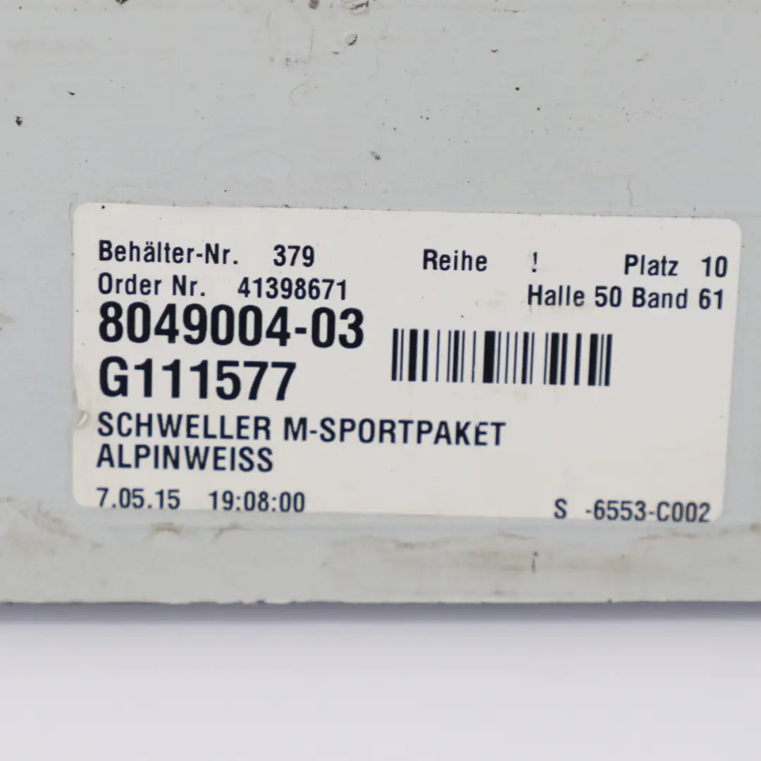 Gonna laterale M5 M Sport copri soglia porta destra Alpinweiss - 300 per BMW F10 con numero di parte 2298068 BMW F10 Gonna laterale M5 M Sport copri soglia porta destra Alpinweiss - 300 - SKU 2298068-AW - Numero di parte 2298068