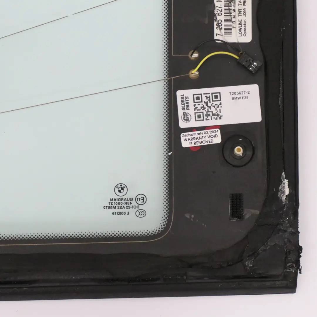BMW X3 F25 Window Glass Side Rear Left Quarter AS2 Green Glazing Cover - SKU 7205627-2 - Part number 7205627