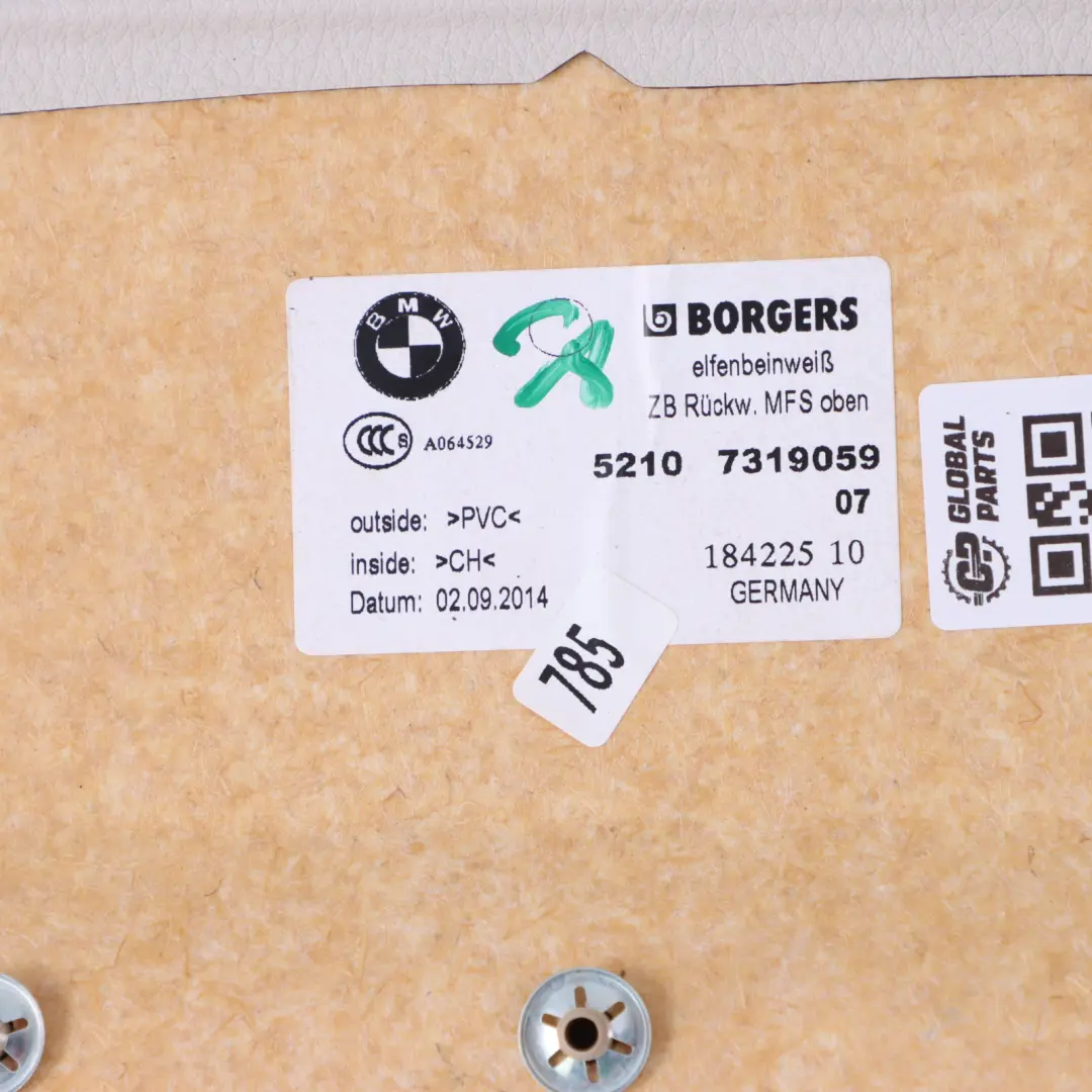 Panneau arrière de dossier de siège avant Elfenbein Weiss pour BMW F01 LCI à propos du numéro de pièce 7321155 BMW F01 LCI Panneau arrière de dossier de siège avant Elfenbein Weiss - SKU 7321155 - Numéro de pièce 7321155