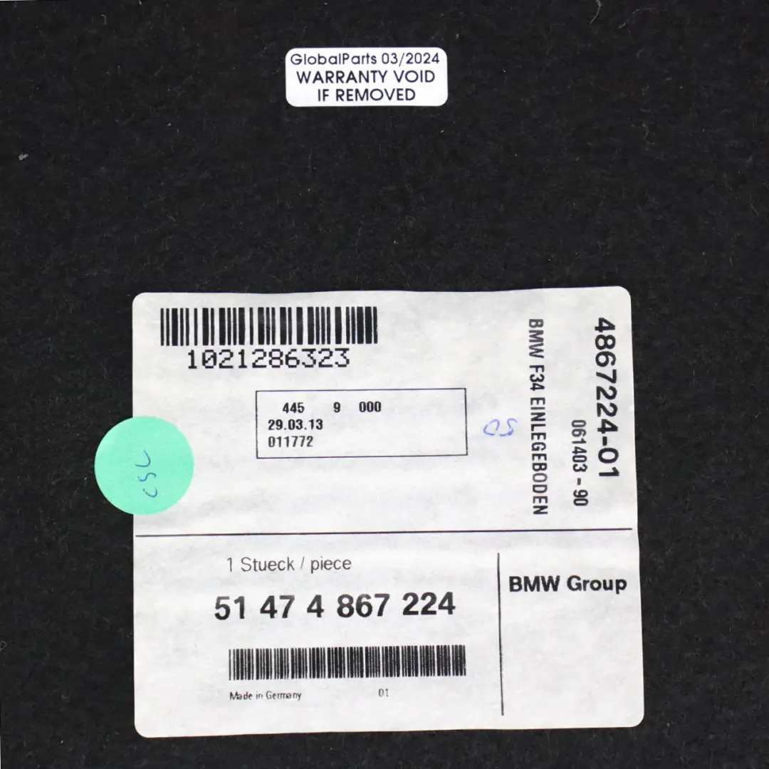 BMW F34 GT Maletero Tapa Maletero Piso Alfombra - SKU 7325502 - Número de pieza 7325502