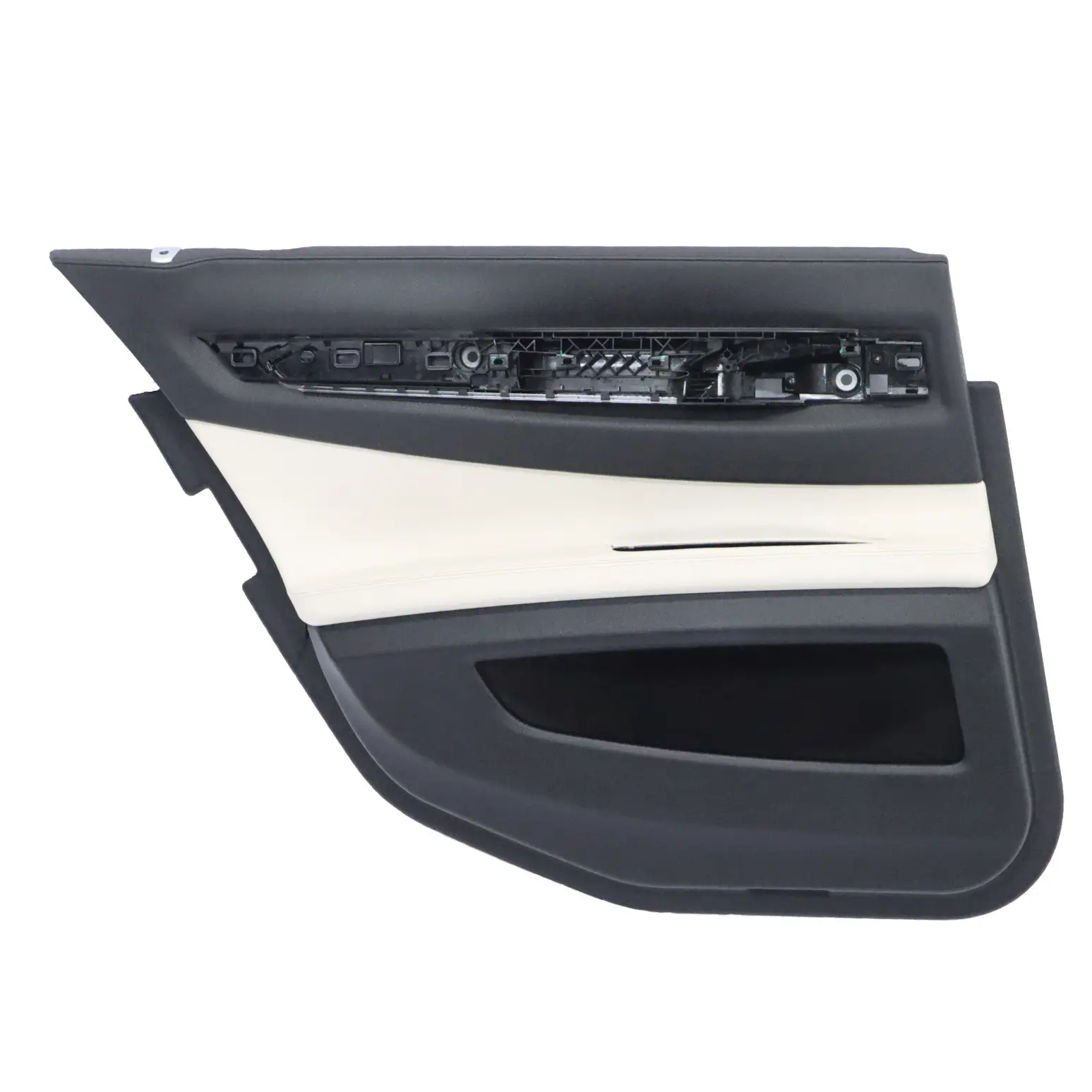 BMW F01 LCI Boczek Panel Drzwi Lewy Tył Biała Skóra 7332905