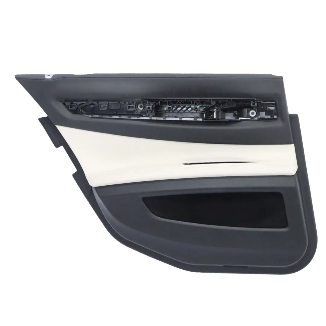 Boczek Panel Drzwi Lewy Tył Biała Skóra do BMW F01 LCI o numerze 7332905 BMW F01 LCI Boczek Panel Drzwi Lewy Tył Biała Skóra - SKU 7332905 - Numer Części 7332905