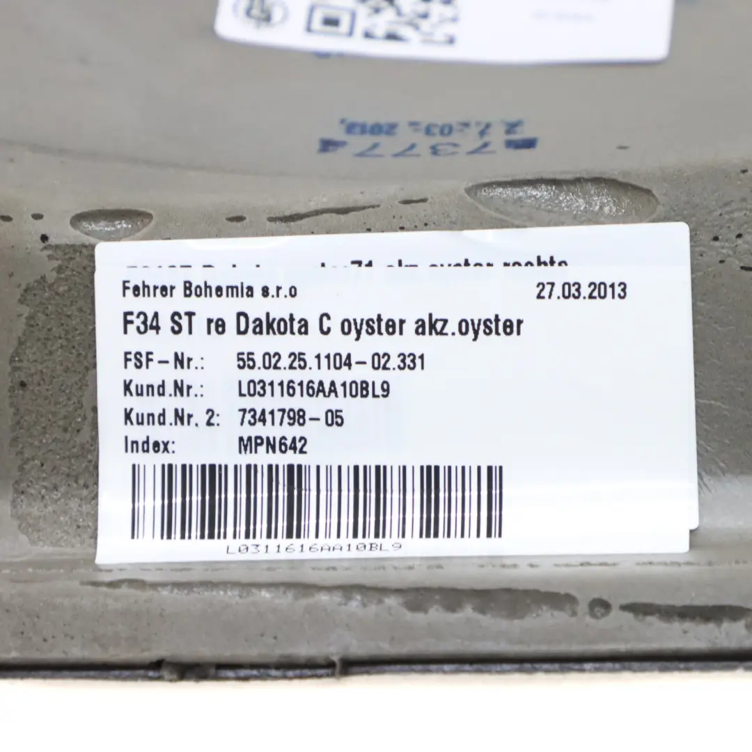 Boczek Tylnej Kanapy Prawy Tył Wykończenie Skóra Dakota Oyster do BMW F34 GT o numerze 7341798 BMW F34 GT Boczek Tylnej Kanapy Prawy Tył Wykończenie Skóra Dakota Oyster - SKU 7341798 - Numer Części 7341798