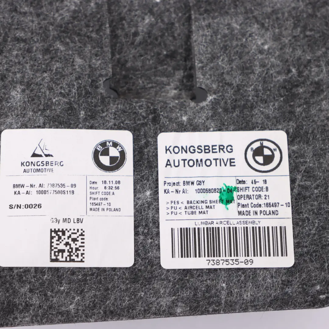 BMW G30 Sedile anteriore lombare destra sinistra regolazione larghezza Pompa - SKU 7387535 - Numero di parte 7387535