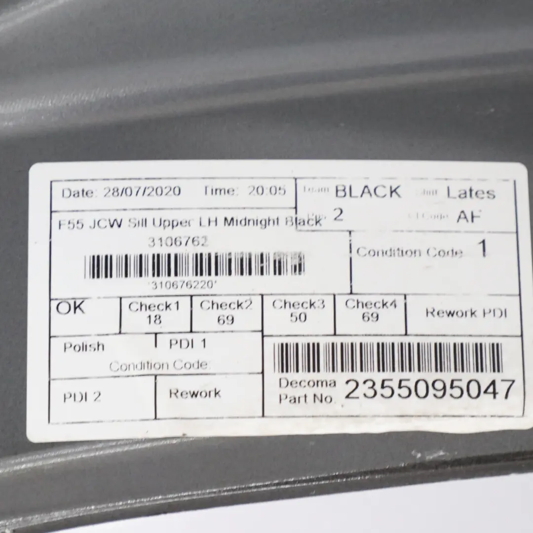 Side Skirt Left N/S JCW Sill Cover Rocker Panel Midnight Black - A94 to Mini F55 with Part number 7398781 Mini F55 Side Skirt Left N/S JCW Sill Cover Rocker Panel Midnight Black - A94 - SKU 7398781-MNB - Part number 7398781