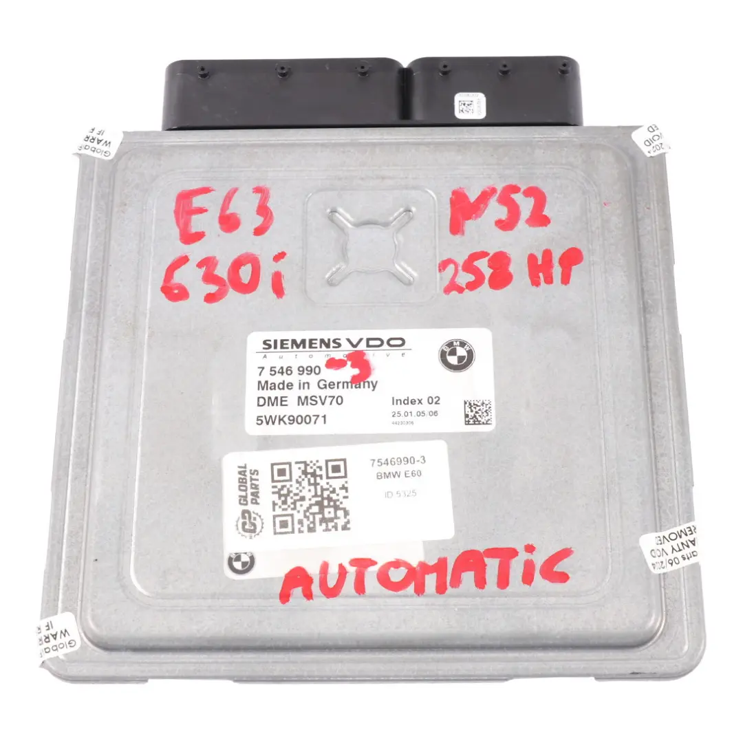 BMW E60 E63 530i 630i N52 258HP Modulo Unità Controllo Motore ECU DME - SKU 7546990-3 - Numero di parte 7546990