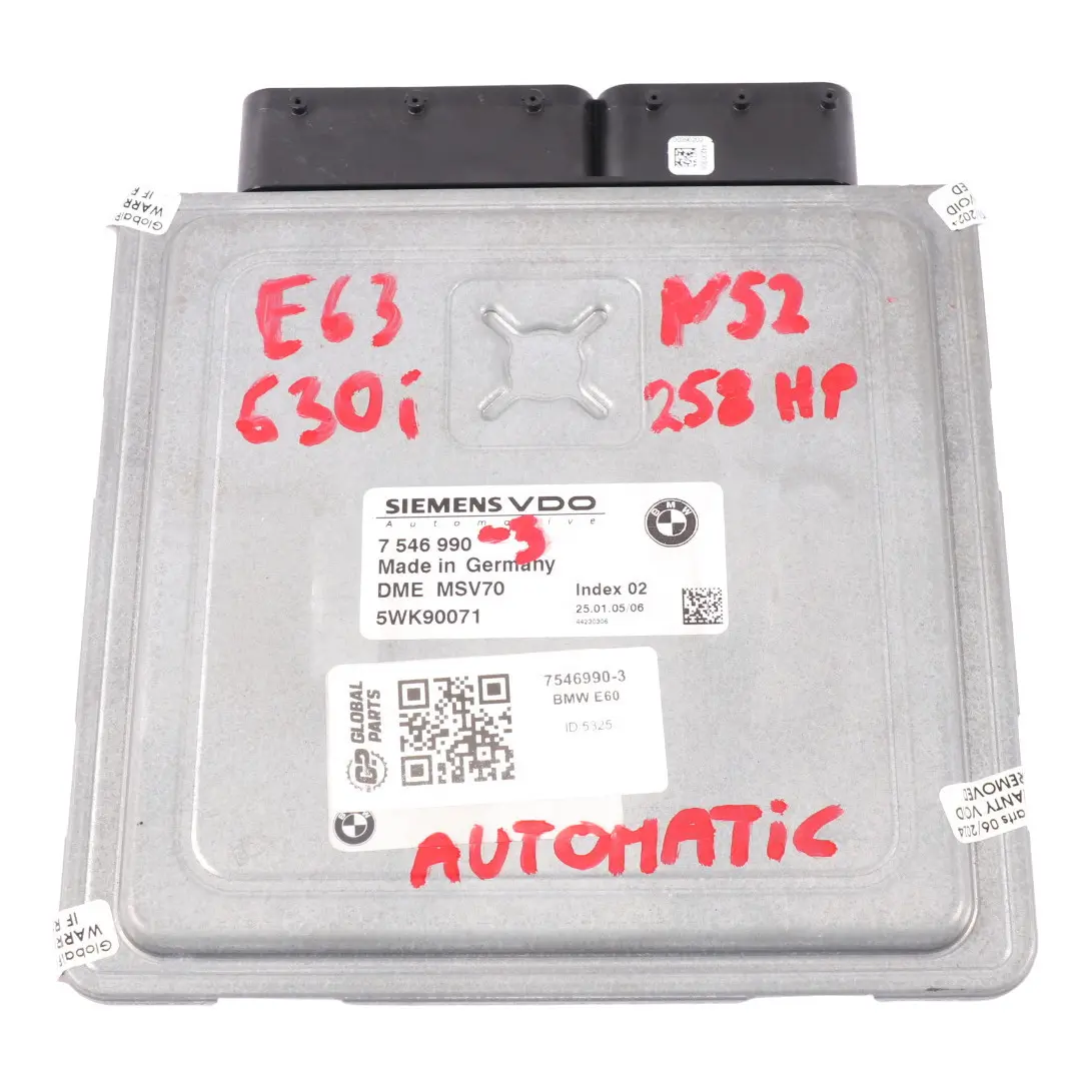 BMW E60 E63 E64 530i 630i N52 258HP Unidad Control Motor Módulo ECU DME 7546990