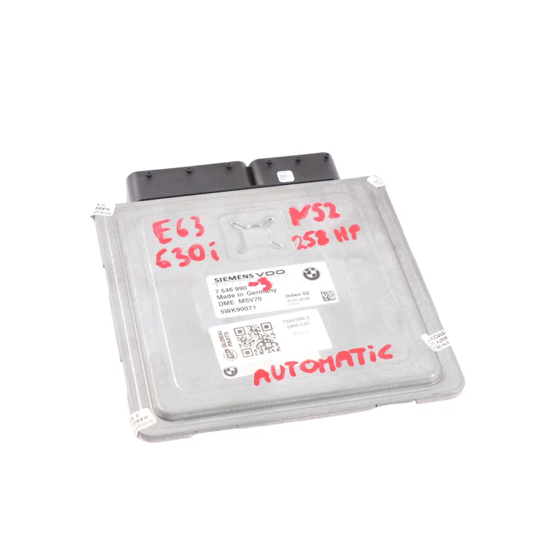 N52 258HP Module de contrôle du moteur ECU DME pour BMW E60 E63 E64 530i 630i à propos du numéro de pièce 7546990 BMW E60 E63 E64 530i 630i N52 258HP Module de contrôle du moteur ECU DME - SKU 7546990-3 - Numéro de pièce 7546990