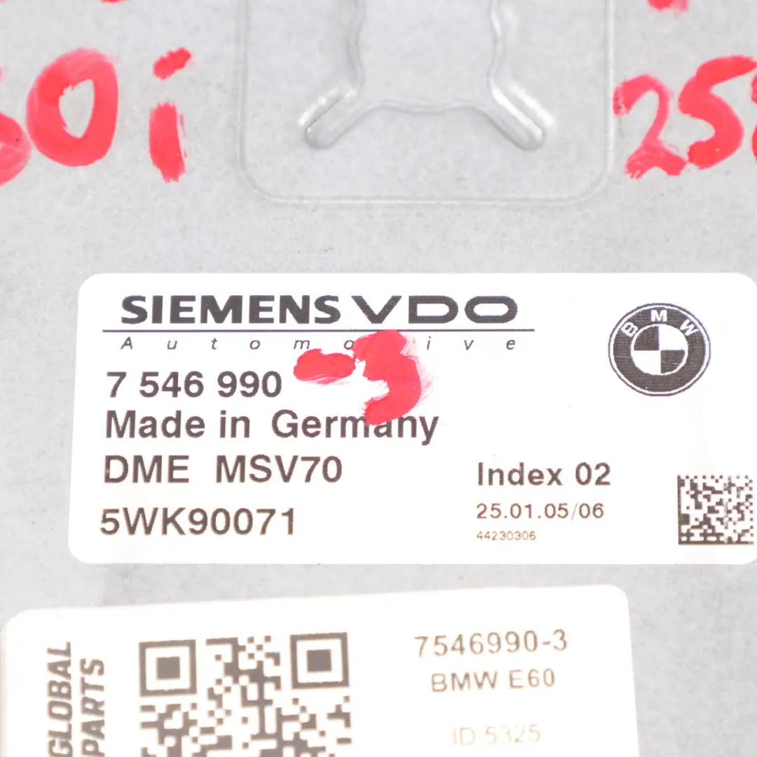 BMW E60 E63 E64 530i 630i N52 258HP Engine Control Unit Module ECU DME - SKU 7546990-3 - Part number 7546990