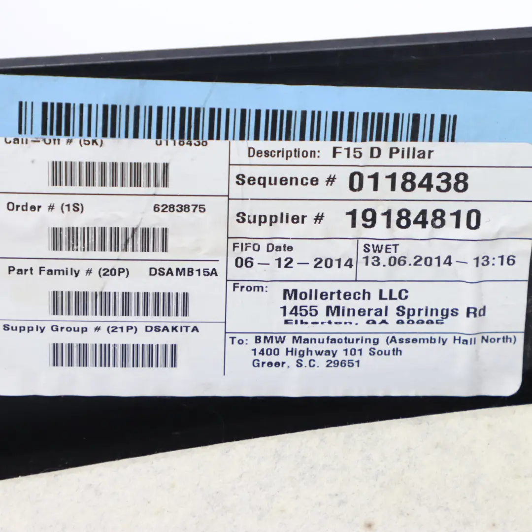 Abdeckung Säule D oben Säule hinten links Panel schwarz für BMW X5 F15 mit Teilenummer 8058599 BMW X5 F15 Abdeckung Säule D oben Säule hinten links Panel schwarz - SKU 8058599 - Teilenummer 8058599