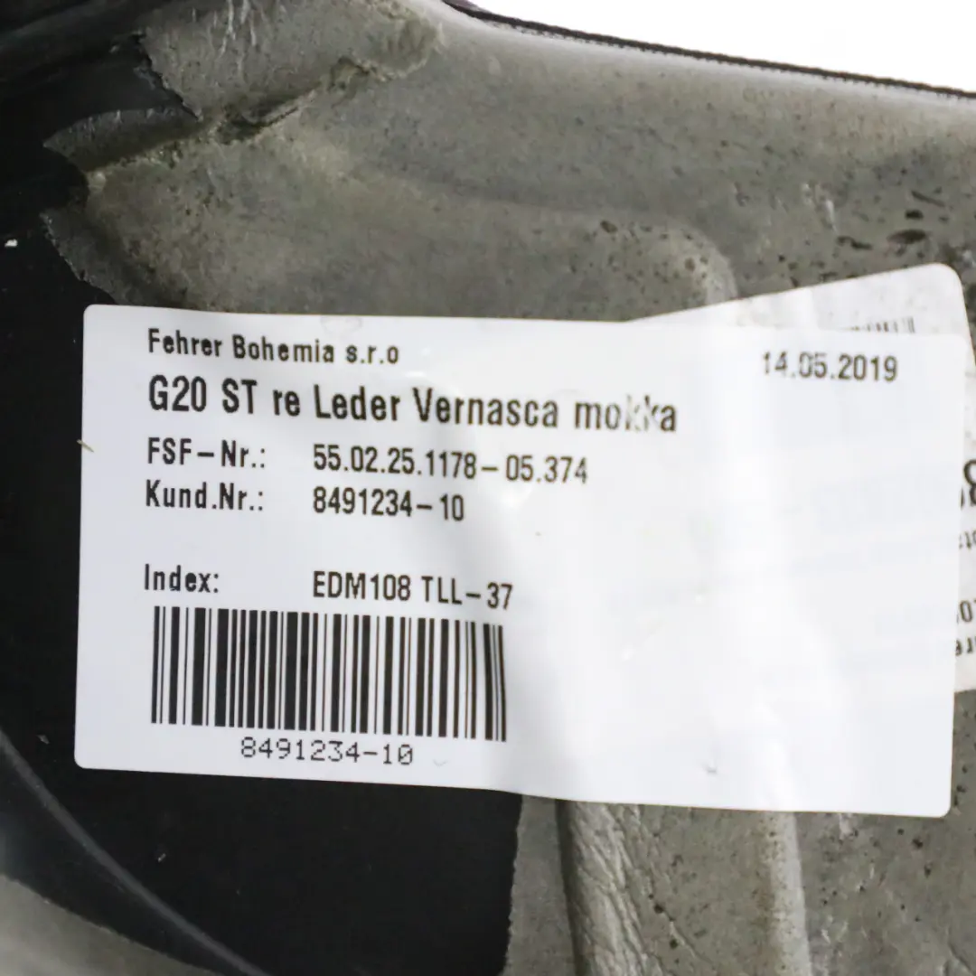 Asiento Trasero Derecho Lateral Recubrimiento Panel Cuero Vernasca Mokka para BMW G20 con número de pieza 8491234 BMW G20 Asiento Trasero Derecho Lateral Recubrimiento Panel Cuero Vernasca Mokka - SKU 8491234 - Número de pieza 8491234