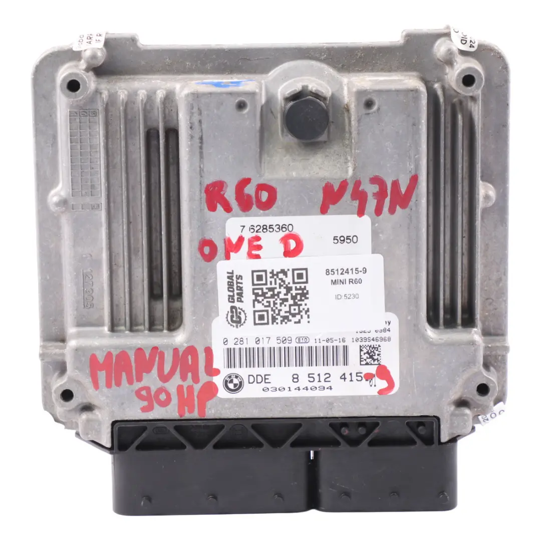 Mini One D R60 N47N 90HP Diesel Engine Control Module ECU DDE Manual - SKU 8512415-9 - Part number 8512415