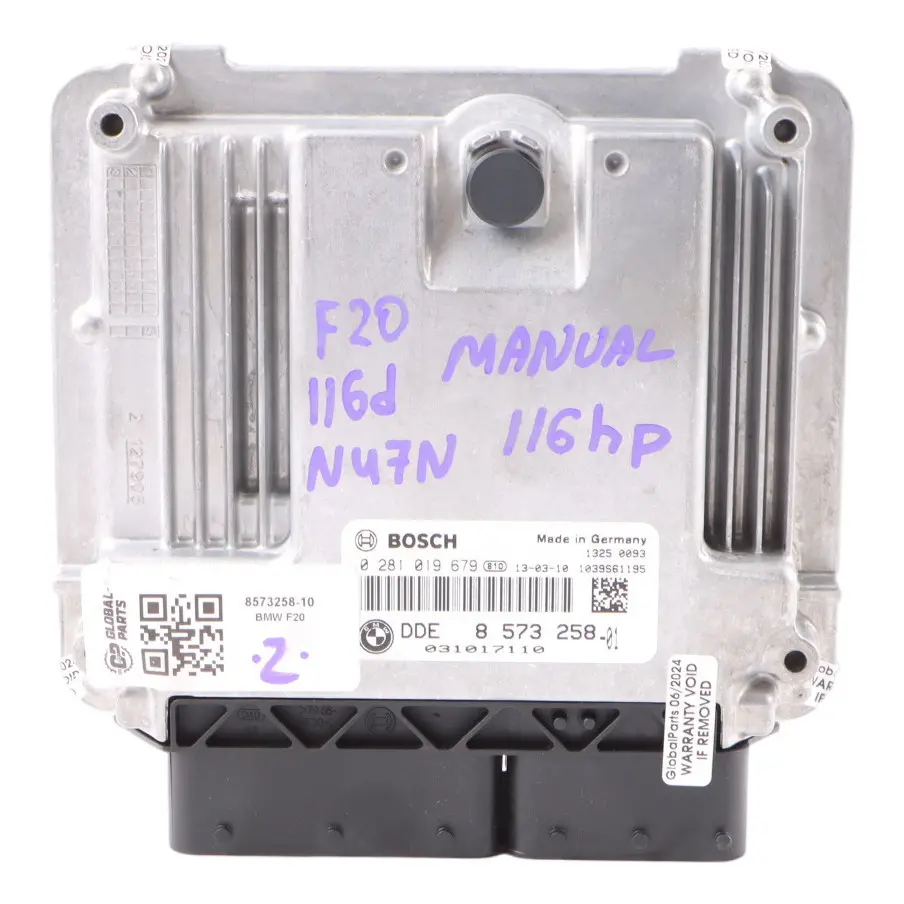 Unité De Contrôle Moteur BMW F20 116D F30 316D N47N 116HP ECU DDE 8573258 Manual
