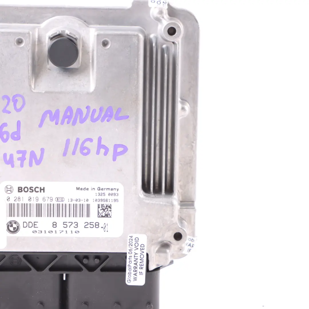 Engine Control Unit BMW F20 116d F30 316d N47N 116HP ECU DDE Manual - SKU 8573258-10 - Part number 8573258