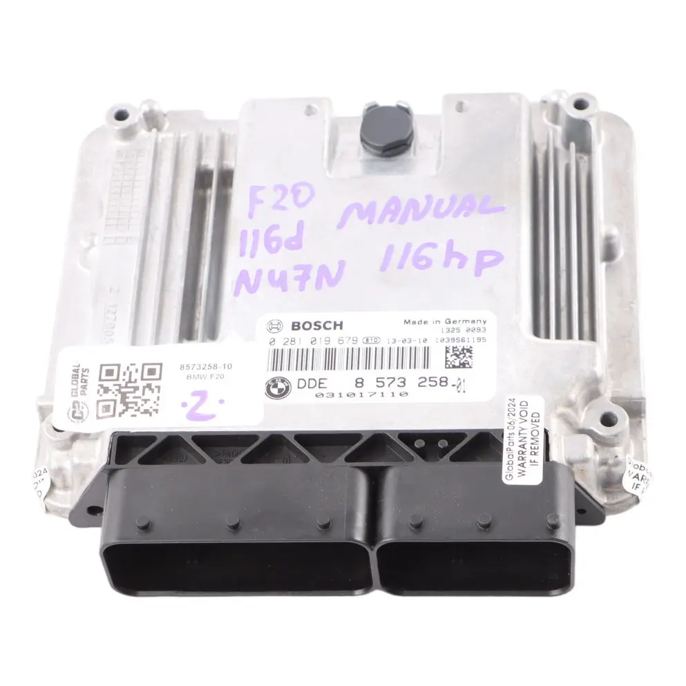 Unité De Contrôle Moteur BMW F20 116D F30 316D N47N 116HP ECU DDE Manual pour à propos du numéro de pièce 8573258 Unité De Contrôle Moteur BMW F20 116D F30 316D N47N 116HP ECU DDE Manual - SKU 8573258-10 - Numéro de pièce 8573258