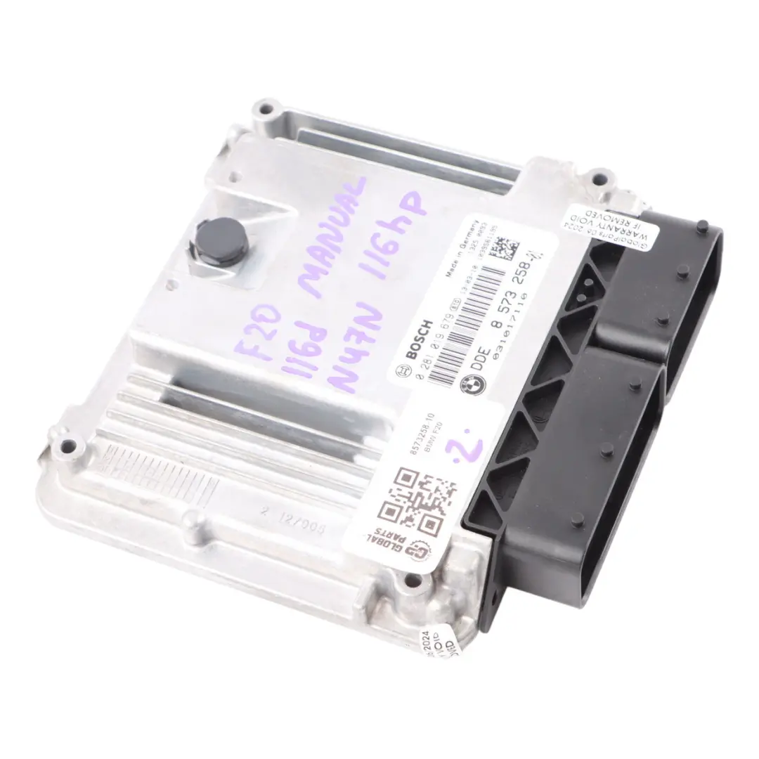  Unidad De Control Motor BMW F20 116D F30 316D N47N 116HP ECU DDE Manual - SKU 8573258-10 - Número de pieza 8573258