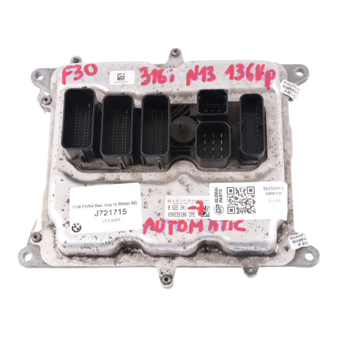 BMW F20 F30 116i 316i N13 Engine Control Unit Module ECU DME Automatic - SKU 8625241-7 - Part number 8625241