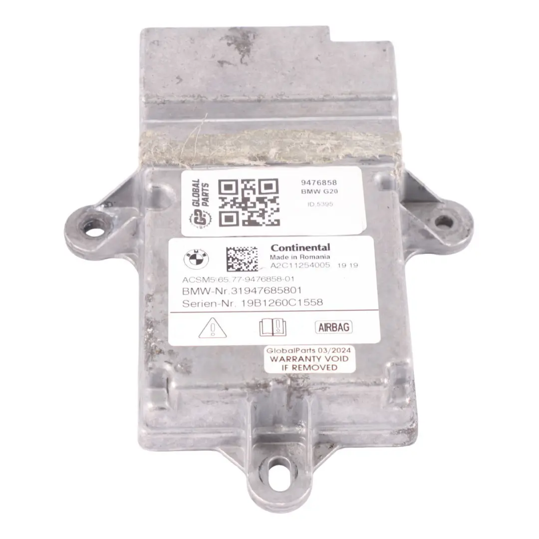 Moduł Sterownik Poduszek Powietrznych SRS ECU do BMW G20 G21 o numerze 9476858 BMW G20 G21 Moduł Sterownik Poduszek Powietrznych SRS ECU - SKU 9476858 - Numer Części 9476858