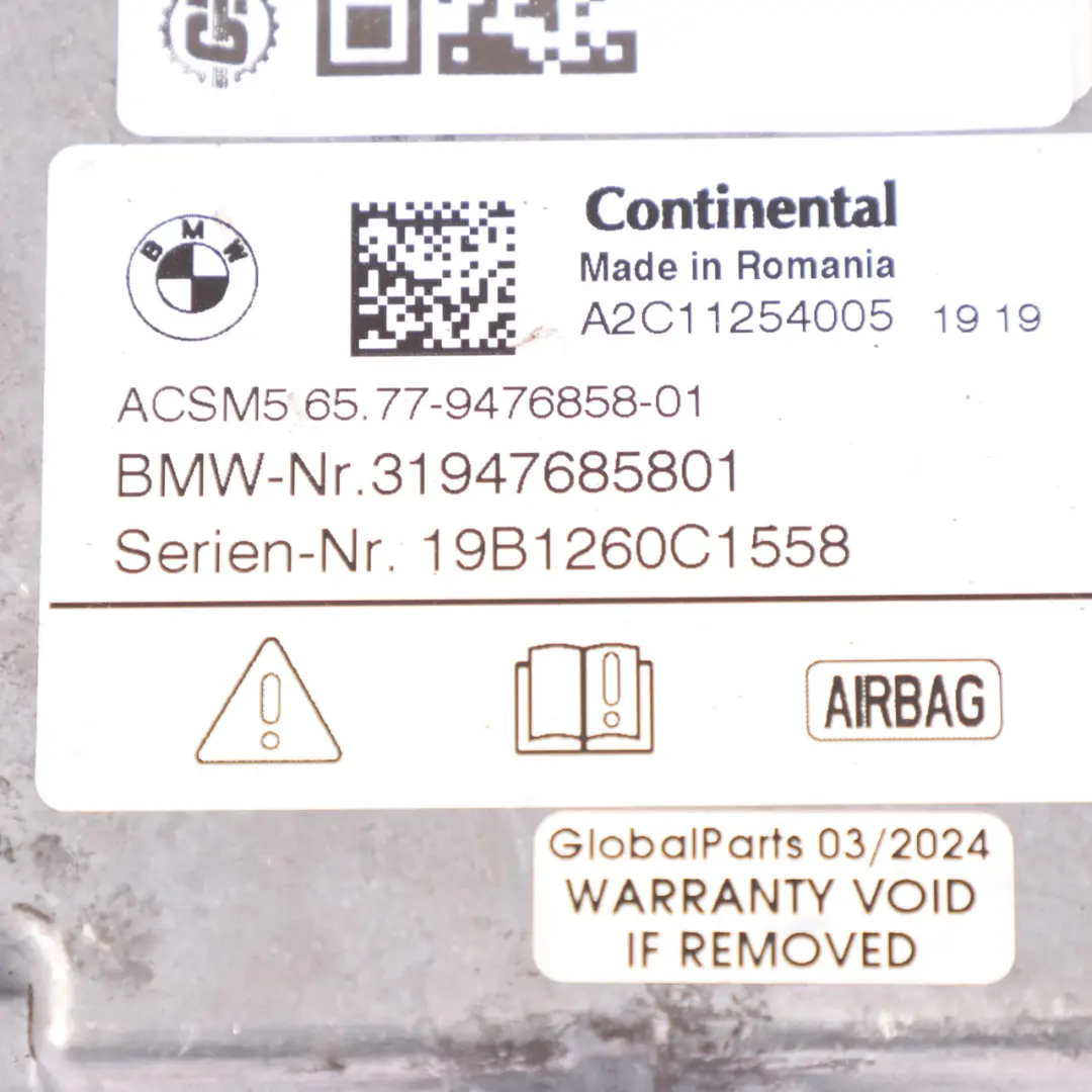 BMW G20 G21 Moduł Sterownik Poduszek Powietrznych SRS ECU - SKU 9476858 - Numer Części 9476858