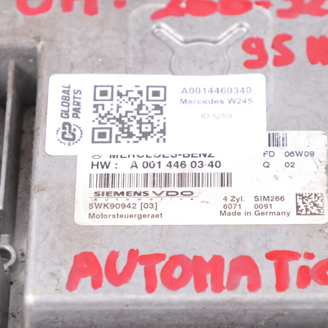 OM266.920 Modulo centralina motore ECU per Mercedes W245 B150 CDI con numero di parte A0014460340 Mercedes W245 B150 CDI OM266.920 Modulo centralina motore ECU - SKU A0014460340 - Numero di parte A0014460340