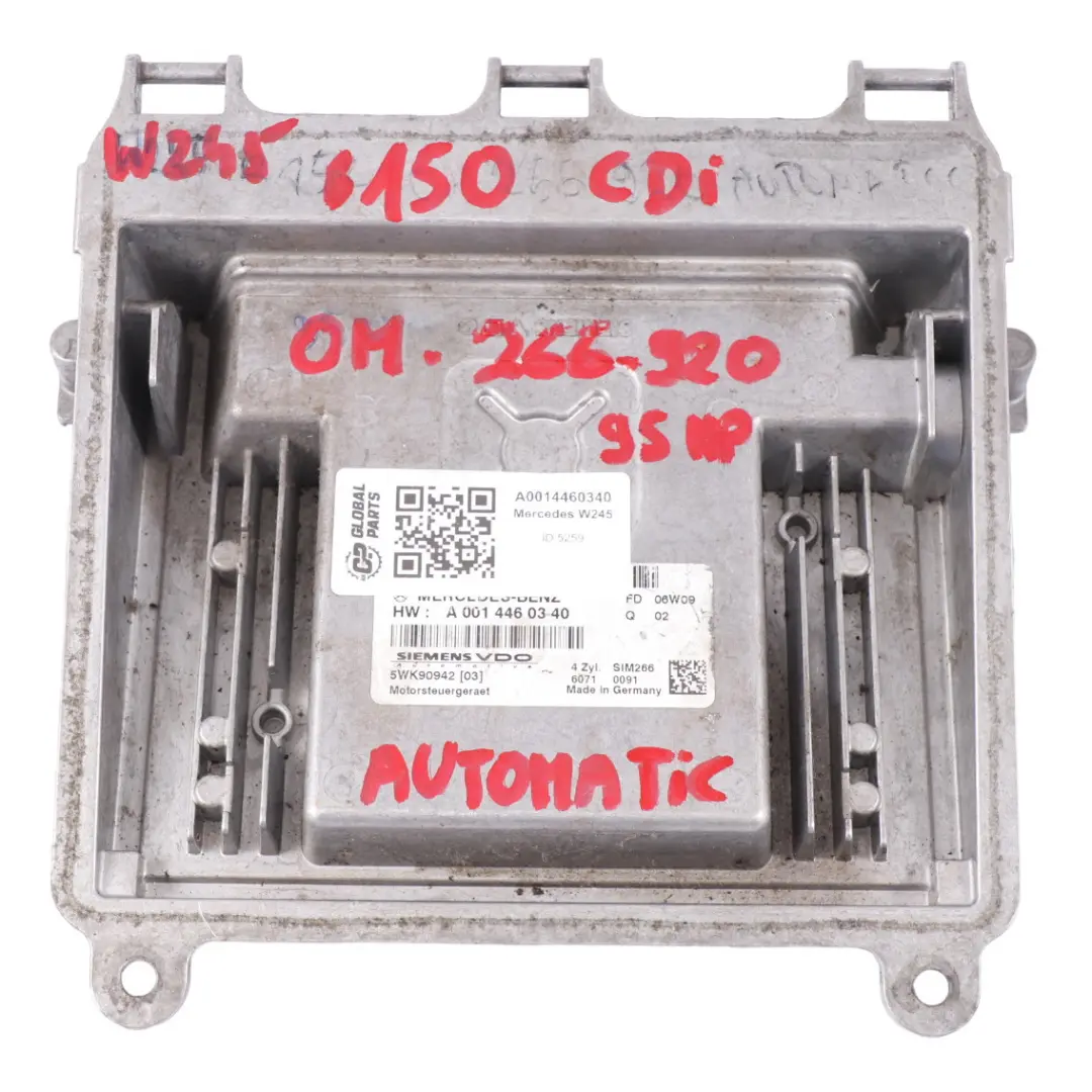 OM266.920 Modulo centralina motore ECU per Mercedes W245 B150 CDI con numero di parte A0014460340 Mercedes W245 B150 CDI OM266.920 Modulo centralina motore ECU - SKU A0014460340 - Numero di parte A0014460340