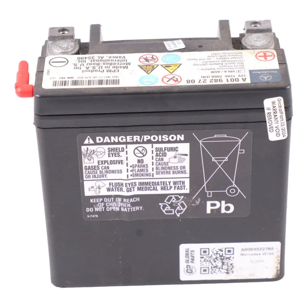 Mercedes ML W166 C216 W221 Batería Auxiliar Adicional Generador - SKU A0019822708 - Número de pieza A0019822708