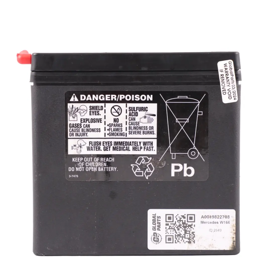 Batería Auxiliar Adicional Generador para Mercedes ML W166 C216 W221 con número de pieza A0019822708 Mercedes ML W166 C216 W221 Batería Auxiliar Adicional Generador - SKU A0019822708 - Número de pieza A0019822708