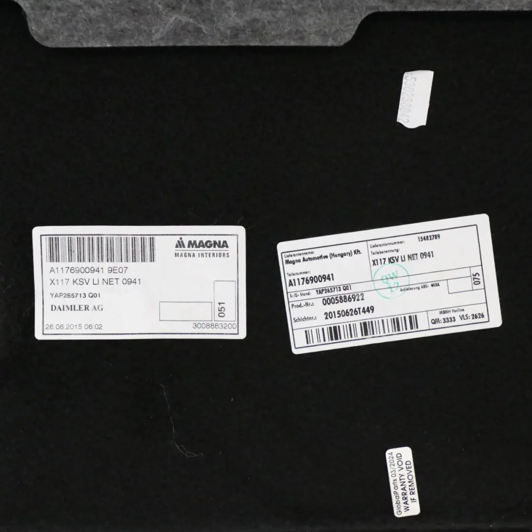 Mercedes X117 Boot Trunk Liner Cover Rear Left N/S Compartment - SKU A1176900941 - Part number A1176900941