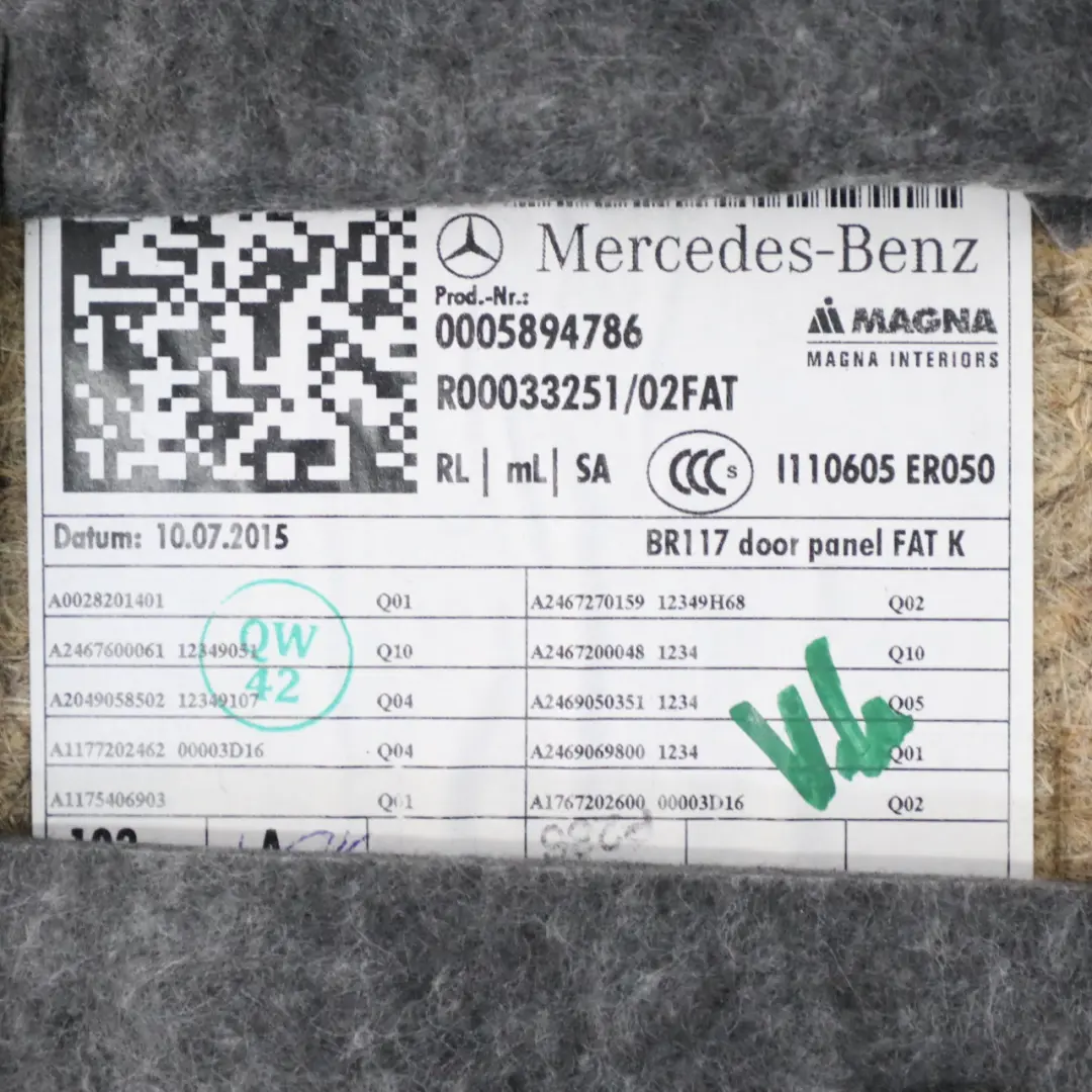 Door Card Cover Front Right O/S Trim Panel Black Leather to Mercedes CLA C117 with Part number A1177202462 Mercedes CLA C117 Door Card Cover Front Right O/S Trim Panel Black Leather - SKU rhd-A1177202462 - Part number A1177202462