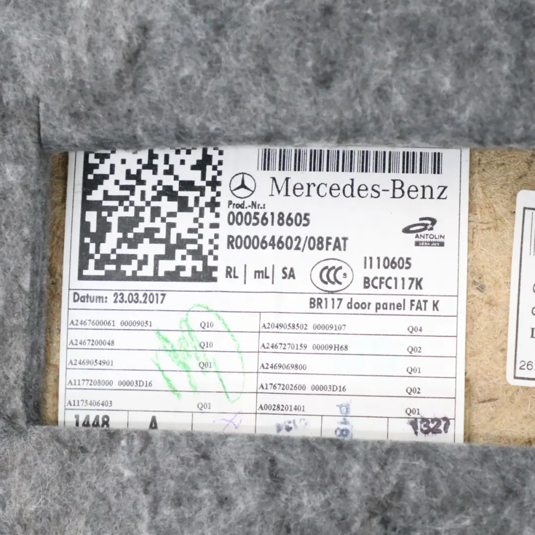 Door Card Front Right O/S Lining Panel Leather Black to Mercedes CLA C117 with Part number A1177208000 Mercedes CLA C117 Door Card Front Right O/S Lining Panel Leather Black - SKU rhd-A1177208000 - Part number A1177208000