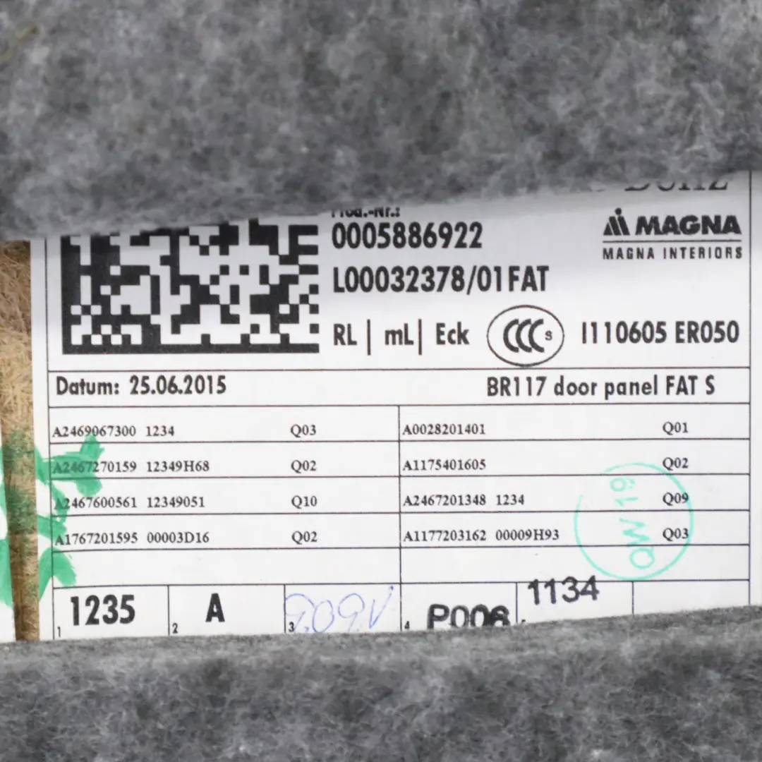 Door Card Front Left N/S Trim Panel Cover Lining Leather Black to Mercedes C117 with Part number A1177209500 Mercedes C117 Door Card Front Left N/S Trim Panel Cover Lining Leather Black - SKU rhd-A1177209500 - Part number A1177209500