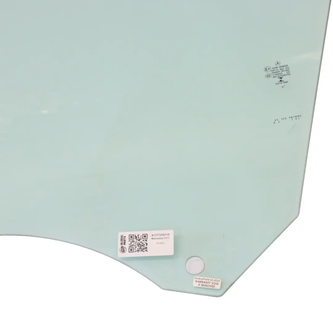 Cristal Puerta Delantera Izquierda AS2 Verde para Mercedes CLA C117 con número de pieza A1177250110 Mercedes CLA C117 Cristal Puerta Delantera Izquierda AS2 Verde - SKU A1177250110 - Número de pieza A1177250110