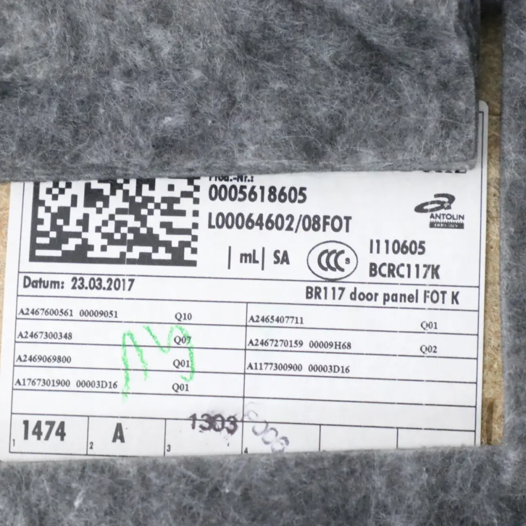Mercedes C117 Tür karte hinten links Verkleidung Panel Leder Schwarz Rot Fäden - SKU A1177300362 - Teilenummer A1177300362