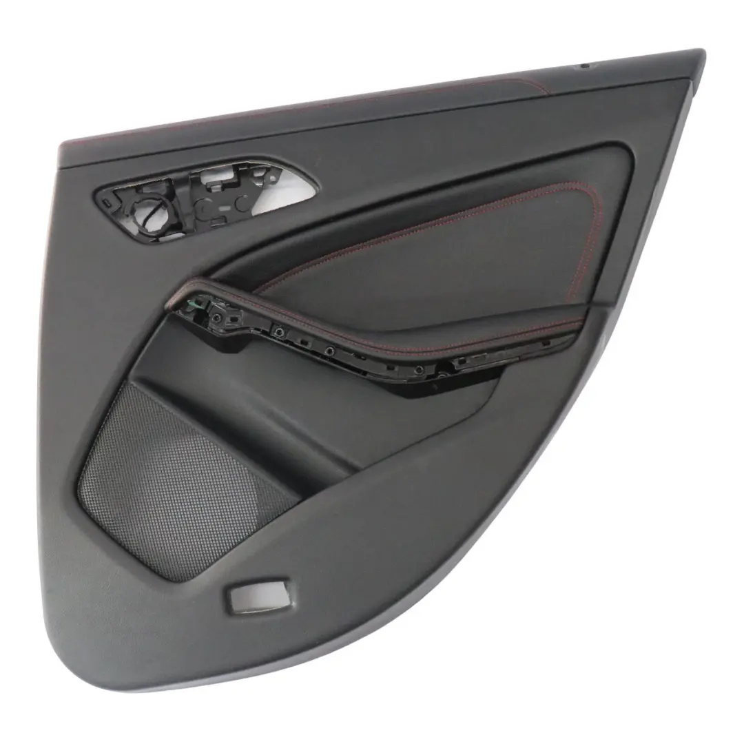 Door Card Rear Right O/S Lining Panel Leather Black Red Threads to Mercedes C117 with Part number A1177300462 Mercedes C117 Door Card Rear Right O/S Lining Panel Leather Black Red Threads - SKU A1177300462 - Part number A1177300462
