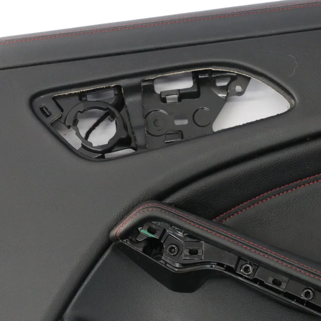 Door Card Rear Right O/S Lining Panel Leather Black Red Threads to Mercedes C117 with Part number A1177300462 Mercedes C117 Door Card Rear Right O/S Lining Panel Leather Black Red Threads - SKU A1177300462 - Part number A1177300462
