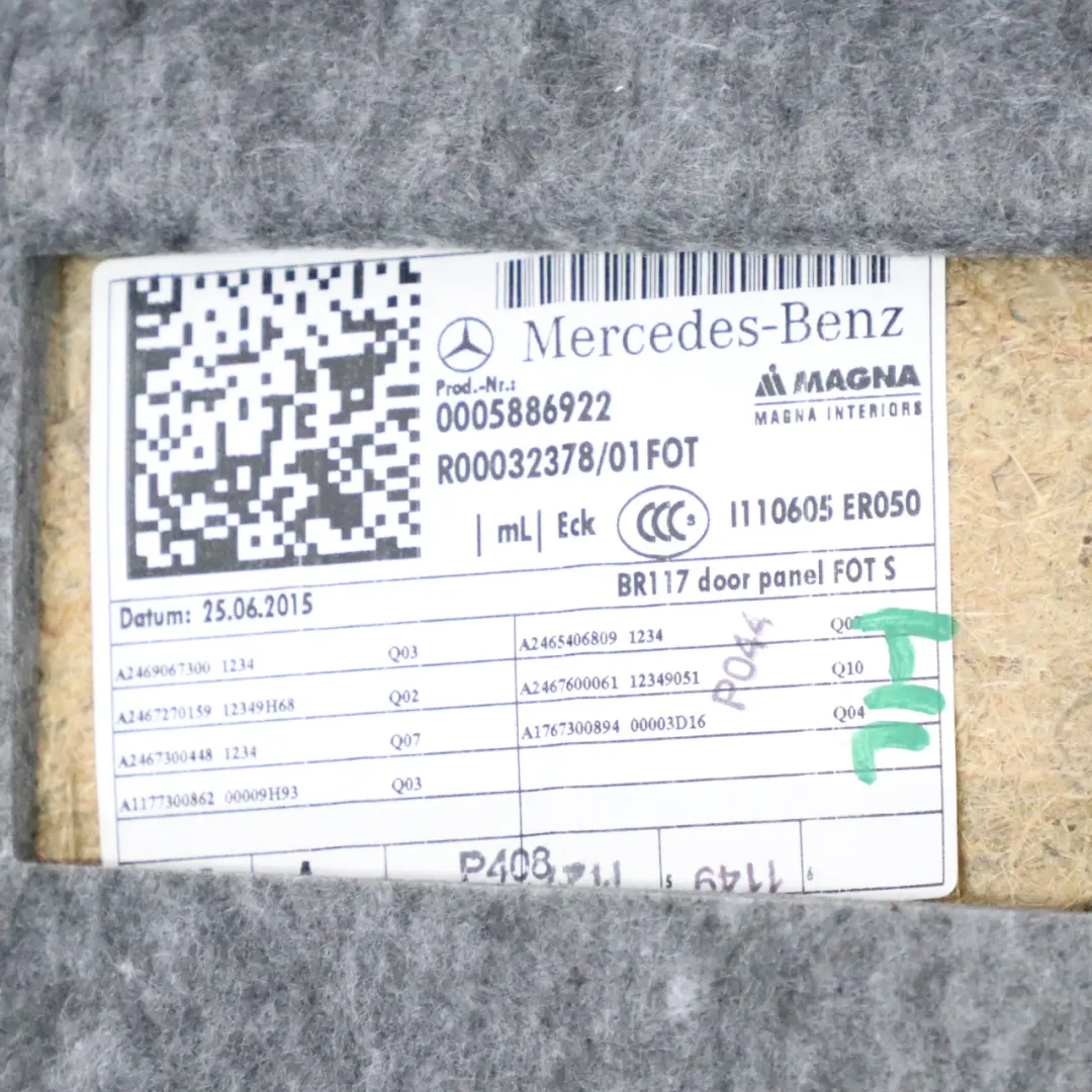 Tarjeta de Puerta Trasera Derecha Forro Cuero Negro Rojo Hilos para Mercedes C117 con número de pieza A1177300862 Mercedes C117 Tarjeta de Puerta Trasera Derecha Forro Cuero Negro Rojo Hilos - SKU A1177300862 - Número de pieza A1177300862