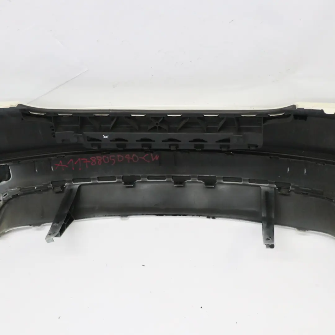 Bumper Trim Panel AMG Calcite White - 650 to Mercedes C117 Rear with Part number A1178805040 Mercedes C117 Rear Bumper Trim Panel AMG Calcite White - 650 - SKU A1178805040-CW - Part number A1178805040