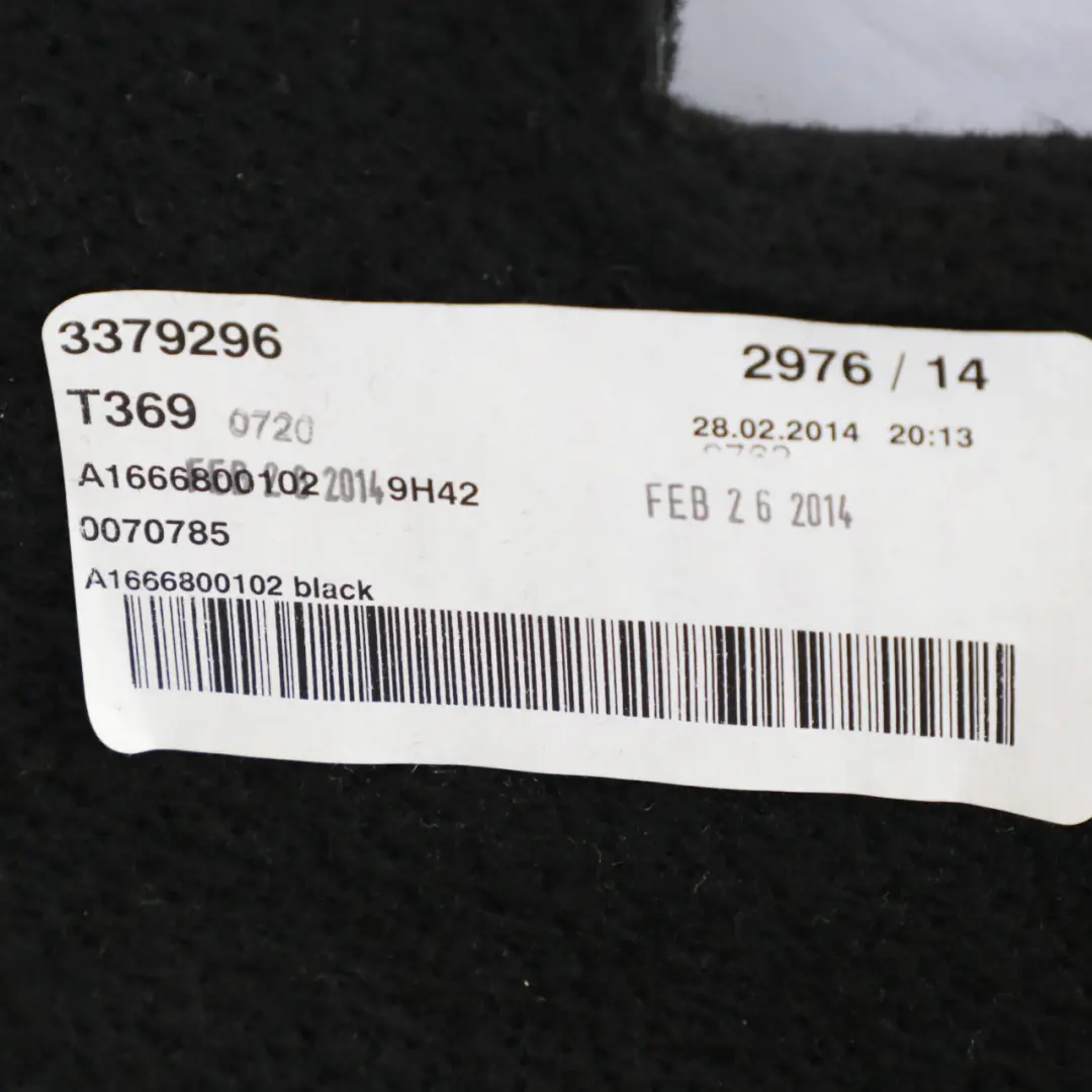 Piano bagagliaio anteriore Striscia moquette nera per Mercedes ML W166 con numero di parte A1666800102 Mercedes ML W166 Piano bagagliaio anteriore Striscia moquette nera - SKU A1666800102-1 - Numero di parte A1666800102